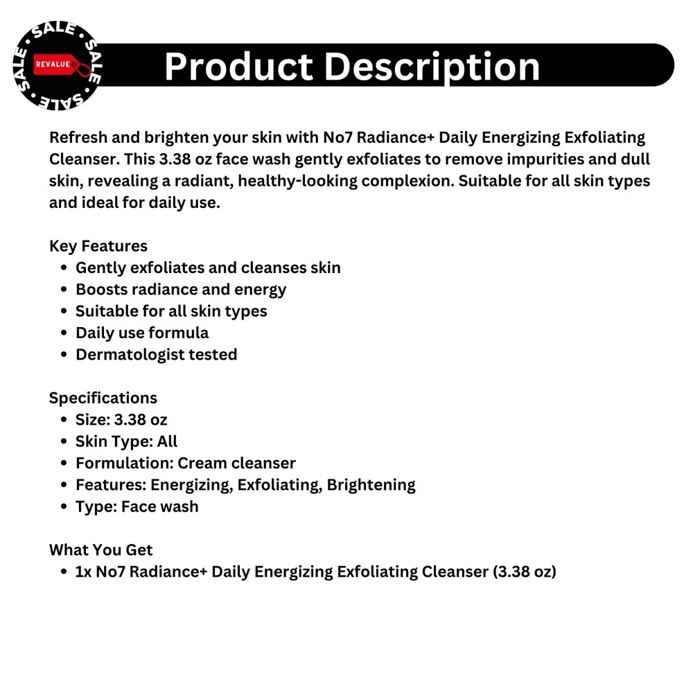 No7‎ Radiance+ Exfoliating Cleanser 3.38 oz Brightening Face Wash